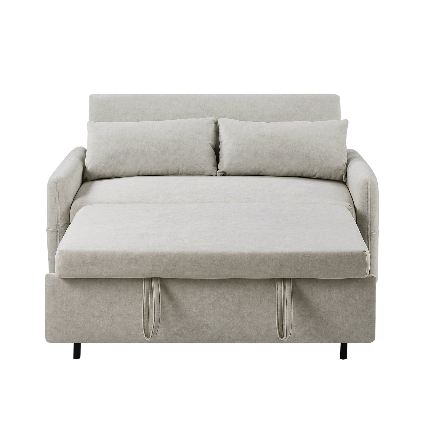 Canapé-lit 2 places moderne en microfibre avec dossier réglable, poches de rangement, 2 oreillers moelleux et ports USB.