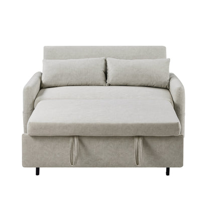 Canapé-lit 2 places moderne en microfibre avec dossier réglable, poches de rangement, 2 oreillers moelleux et ports USB.
