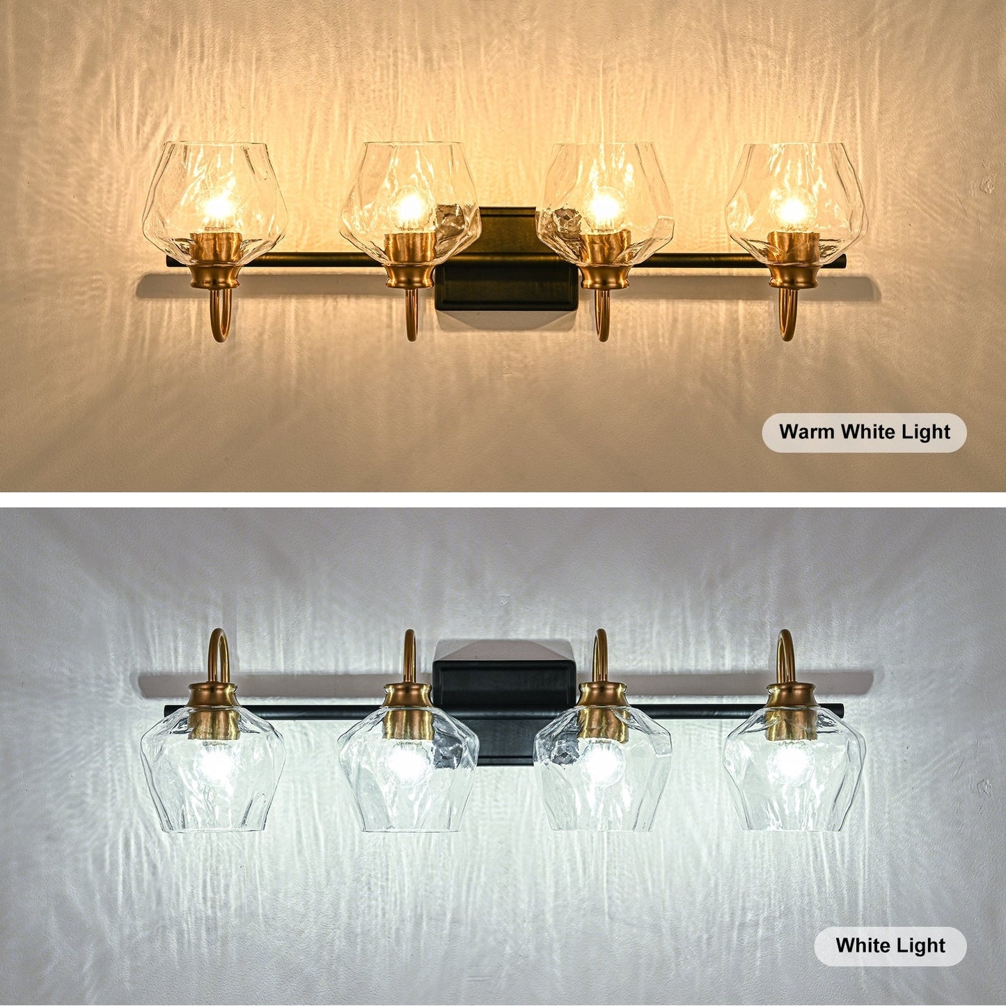 Appliques murales modernes à 3/4 lumières pour salle de bain, à intensité variable, avec abat-jour en verre