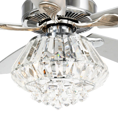 Ventilateur de plafond moderne en cristal chromé de 52 pouces avec télécommande