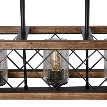 Lustre rectangulaire en bois à 5 lumières de style ferme moderne, avec verre grainé et îlot de cuisine pour salle à manger – 31,5 L x 8,75 l x 8 H