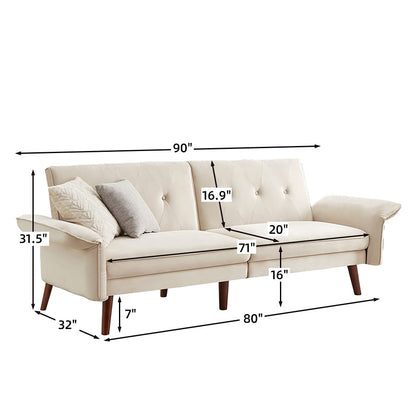 Canapé-lit futon moderne, canapé-lit convertible avec pieds fuselés en bois, 78,35 l, petit canapé à dossier divisé pour salon