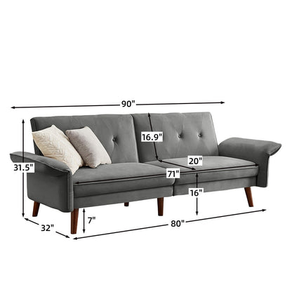 Canapé-lit futon moderne, canapé-lit convertible avec pieds fuselés en bois, 78,35 l, petit canapé à dossier divisé pour salon