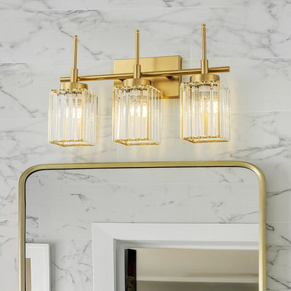 Applique murale moderne dorée à intensité variable, style cylindre glamour pour salle de bain, en cristal, pour meuble-lavabo