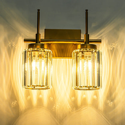 Applique murale moderne dorée à intensité variable, style cylindre glamour pour salle de bain, en cristal, pour meuble-lavabo