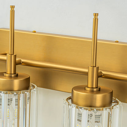 Applique murale moderne dorée à intensité variable, style cylindre glamour pour salle de bain, en cristal, pour meuble-lavabo