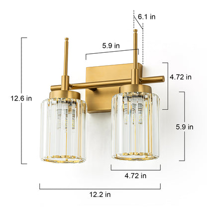 Applique murale moderne dorée à intensité variable, style cylindre glamour pour salle de bain, en cristal, pour meuble-lavabo