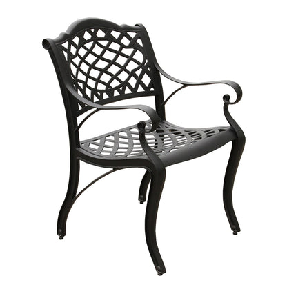 Ensemble de salle à manger d'extérieur moderne et orné en aluminium maillé, grand format hexagonal de 160 cm, avec plateau tournant et six chaises - N/A