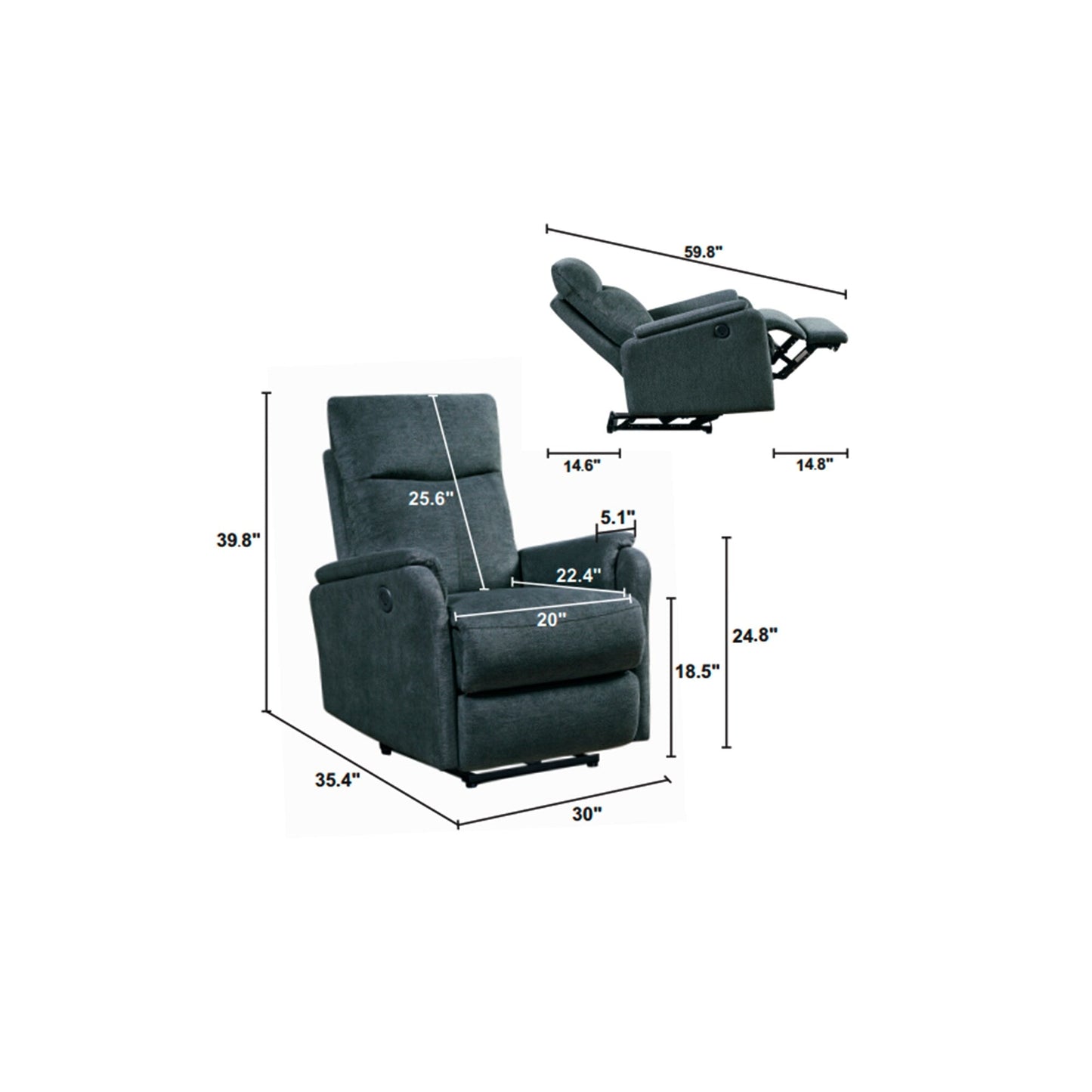 Fauteuil inclinable électrique moderne avec port USB, support complet de la tête et des lombaires