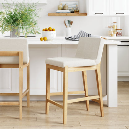 Tabouret de bar moderne Gracie, chaise rembourrée en boucle et pieds en bois brossé