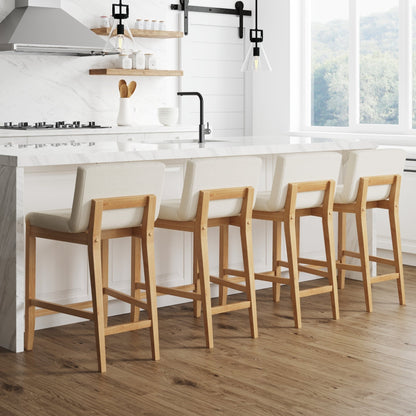 Tabouret de bar moderne Gracie, chaise rembourrée en boucle et pieds en bois brossé