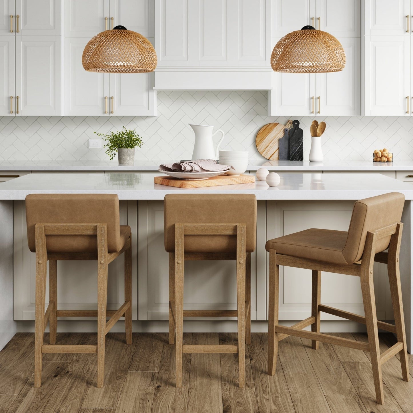 Tabouret de bar moderne Gracie, chaise rembourrée en boucle et pieds en bois brossé