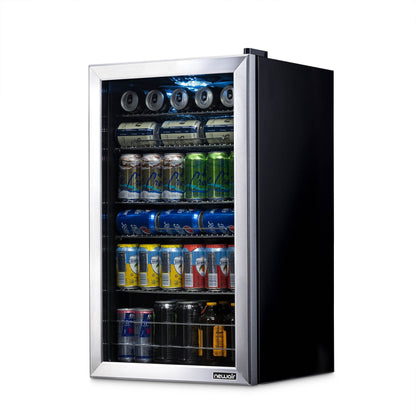 Réfrigérateur à boissons Newair d'une capacité de 126 canettes, mini-réfrigérateur avec porte vitrée et étagères réglables, en acier inoxydable