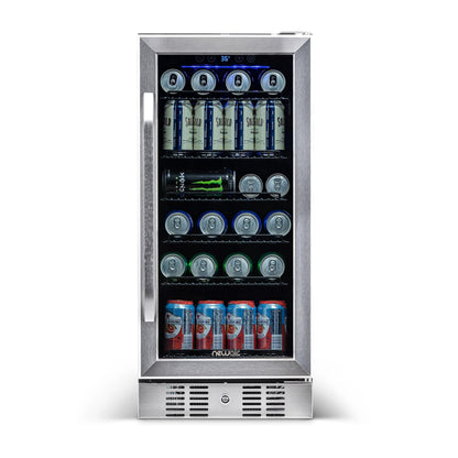 Réfrigérateur à boissons encastré Newair de 15 po, 96 canettes, en acier inoxydable, avec commandes de température et étagères réglables
