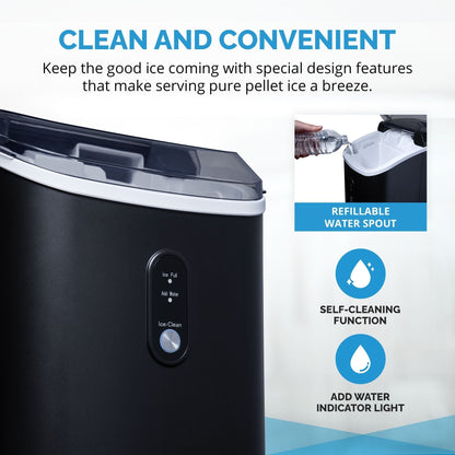 Machine à glaçons Newair de 11,8 kg (26 lb) pour comptoir, noir mat, avec fenêtre de visualisation de la glace, bouton autonettoyant et bec verseur facile à utiliser.