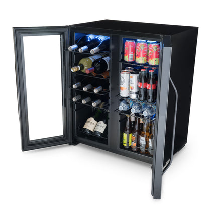 Réfrigérateur à vin et boissons Newair, 18 bouteilles et 59 canettes, deux zones de température, autonome, contrôle numérique de la température