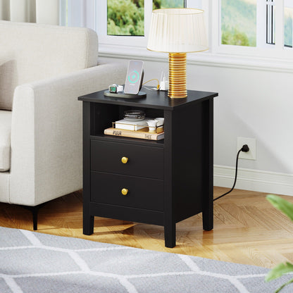 Ensemble de 2 tables de chevet avec station de charge Table d'appoint avec 2 tiroirs avec ports et prises USB Table de chevet
