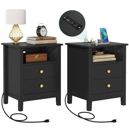 Ensemble de 2 tables de chevet avec station de charge Table d'appoint avec 2 tiroirs avec ports et prises USB Table de chevet