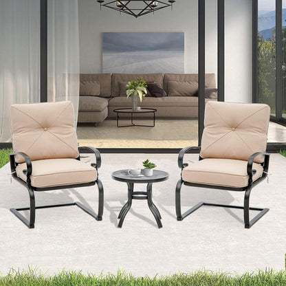 Ensemble bistrot d'extérieur 3 pièces Nista avec coussins et table basse, à ressorts en C, par Havenside Home