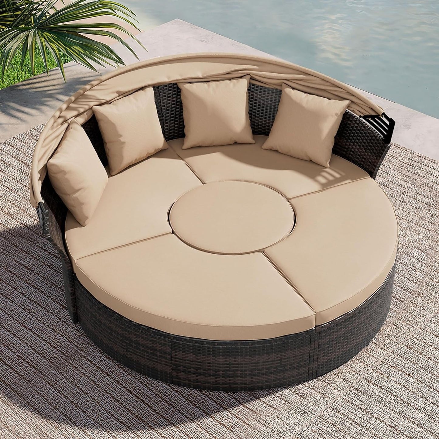 Ensemble de conversation pour patio extérieur Nuon 4 pièces/5 pièces, ensemble de méridienne en osier avec auvent par Havenside Home