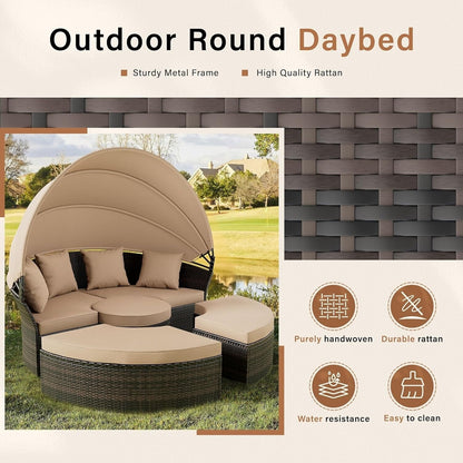 Ensemble de conversation pour patio extérieur Nuon 4 pièces/5 pièces, ensemble de méridienne en osier avec auvent par Havenside Home
