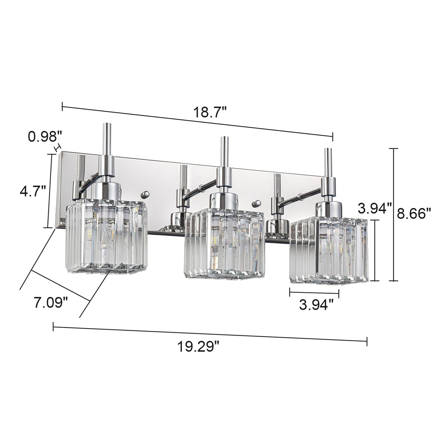 Luminaires de salle de bain en cristal à intensité variable Ora Modern sur miroir Glam Vanity Lights