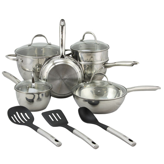 Batterie de cuisine Oster Ridgewell 13 pièces en acier inoxydable en forme de ventre