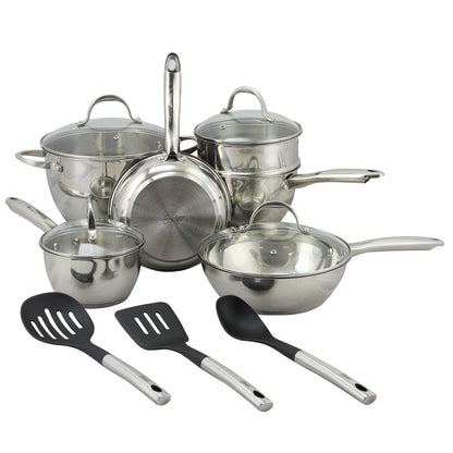 Batterie de cuisine Oster Ridgewell 13 pièces en acier inoxydable en forme de ventre