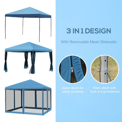 Auvent pop-up robuste Outsunny 10' x 10' avec filet latéral en maille amovible, conception d'installation facile, événement de fête en plein air