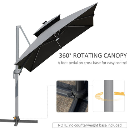 Parasol de terrasse solaire à LED Outsunny de 3 m, parasol suspendu décalé avec rotation à 360°, base croisée, 8 baleines, inclinaison et manivelle