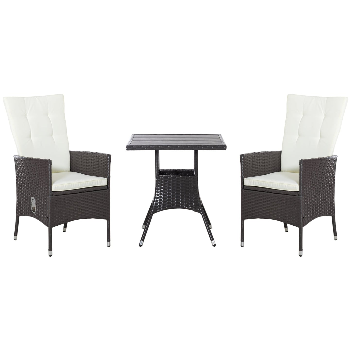 Ensemble de 3 canapés de patio Outsunny en rotin synthétique, chaises inclinables d'extérieur, table basse avec plateau en plastique grain de bois