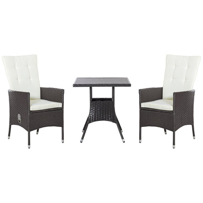 Ensemble de 3 canapés de patio Outsunny en rotin synthétique, chaises inclinables d'extérieur, table basse avec plateau en plastique grain de bois