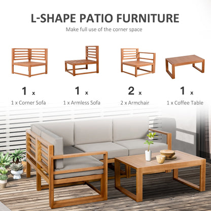 Ensemble de meubles de jardin Outsunny 5 pièces en L, canapé d'extérieur en bois, gris