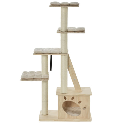 Arbre à chat à plusieurs niveaux PawHut avec griffoir recouvert de sisal, activités pour chatons et coussin moelleux de luxe