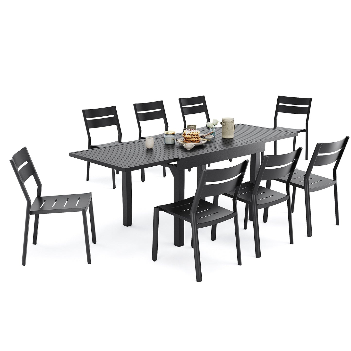 Ensemble de salle à manger d'extérieur en aluminium Pellebant 5/7/9 pièces avec table extensible et chaises empilables