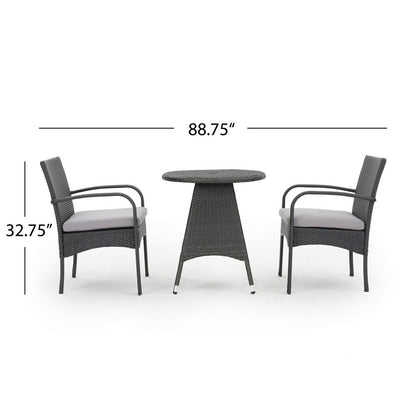 Ensemble bistrot d'extérieur Peterson 3 pièces en osier avec coussins par Christopher Knight Home