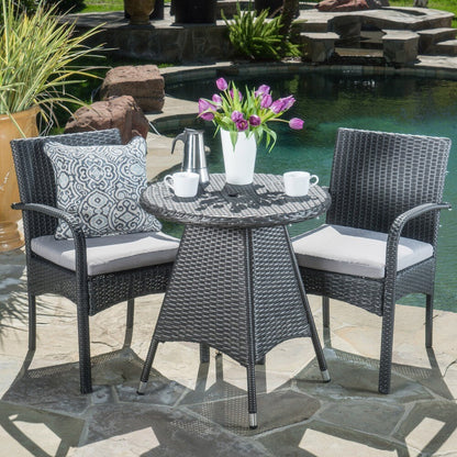 Ensemble bistrot d'extérieur Peterson 3 pièces en osier avec coussins par Christopher Knight Home