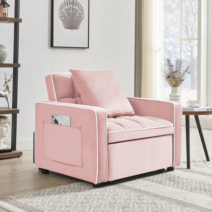 Canapé-lit simple en velours rose avec dossier réglable