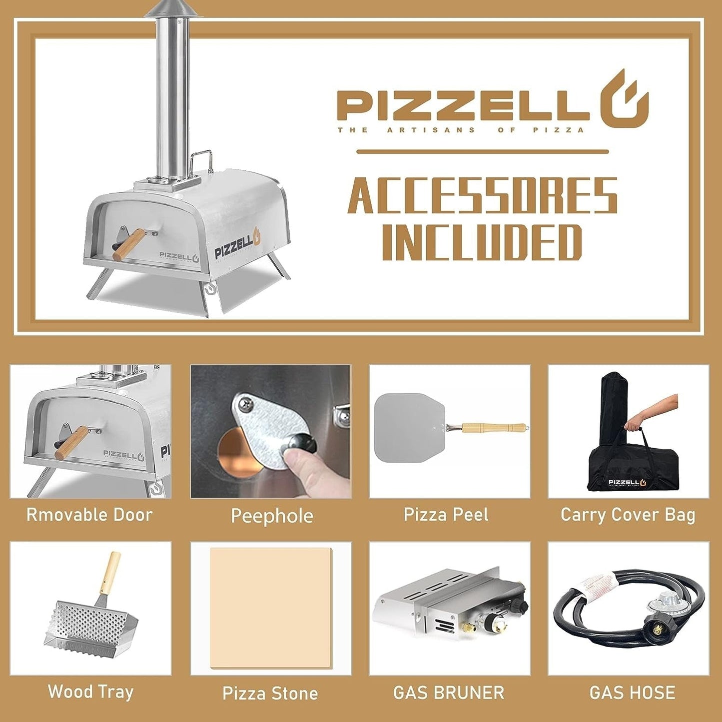 Four à pizza extérieur multi-combustible, machine à pizza cuite sur pierre avec brûleur à gaz et boîte à bois - 12 pouces