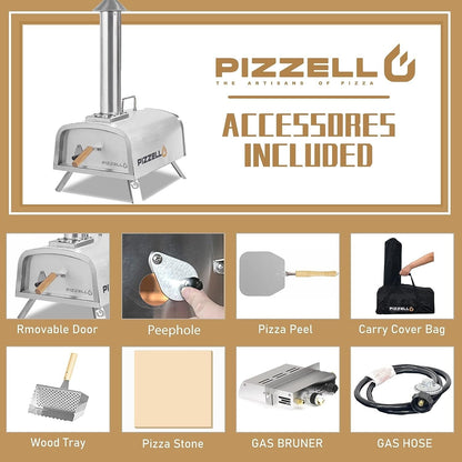 Four à pizza extérieur multi-combustible, machine à pizza cuite sur pierre avec brûleur à gaz et boîte à bois - 12 pouces