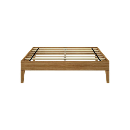 Lit plateforme pleine grandeur en planches et poutres