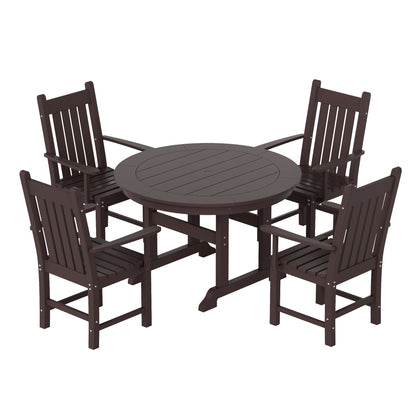 Ensemble de salle à manger d'extérieur Polytrends Laguna en PEHD, toutes saisons, avec table ronde et fauteuils (5 pièces)