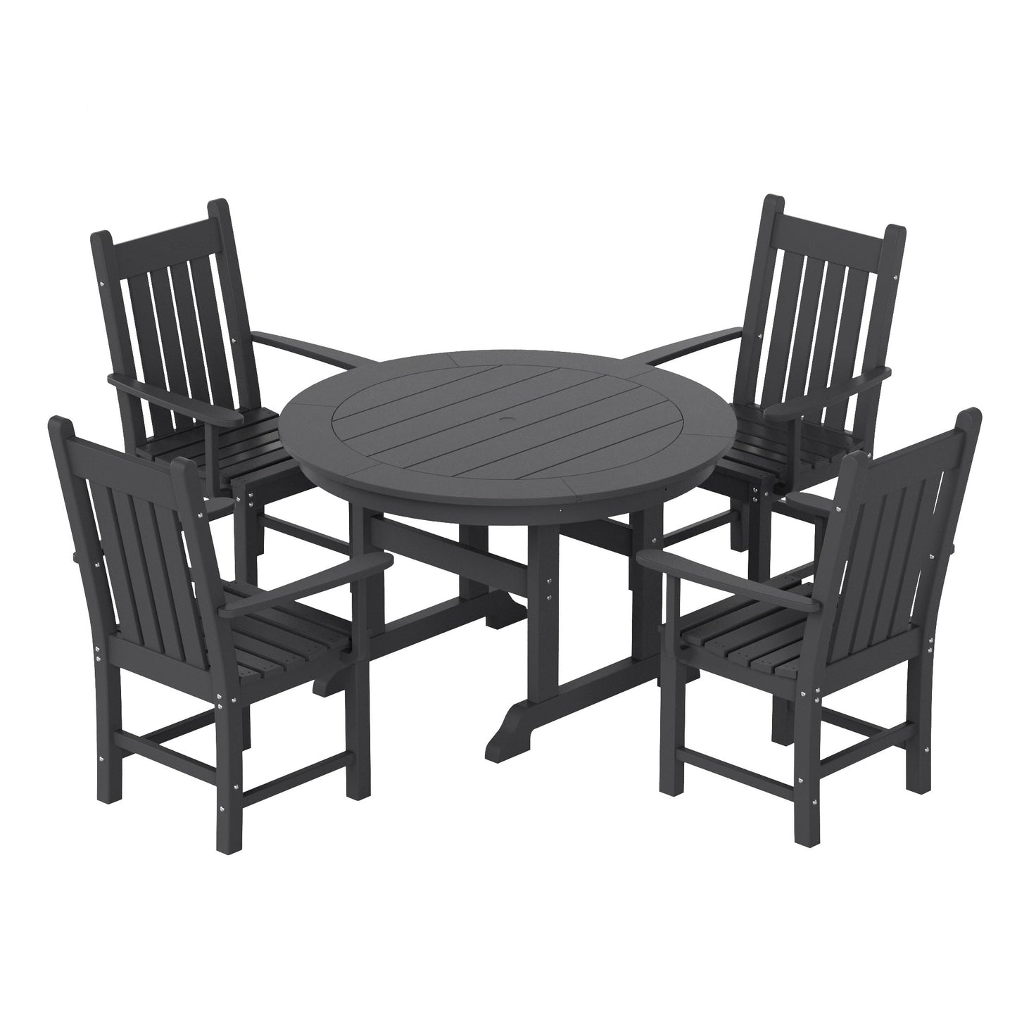 Ensemble de salle à manger d'extérieur Polytrends Laguna en PEHD, toutes saisons, avec table ronde et fauteuils (5 pièces)