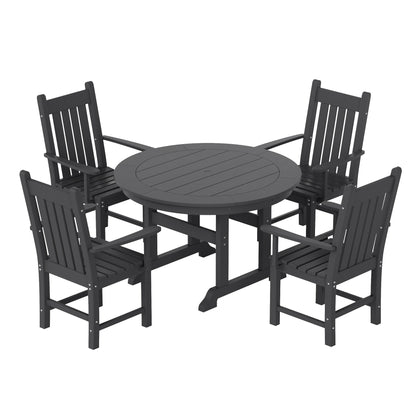 Ensemble de salle à manger d'extérieur Polytrends Laguna en PEHD, toutes saisons, avec table ronde et fauteuils (5 pièces)