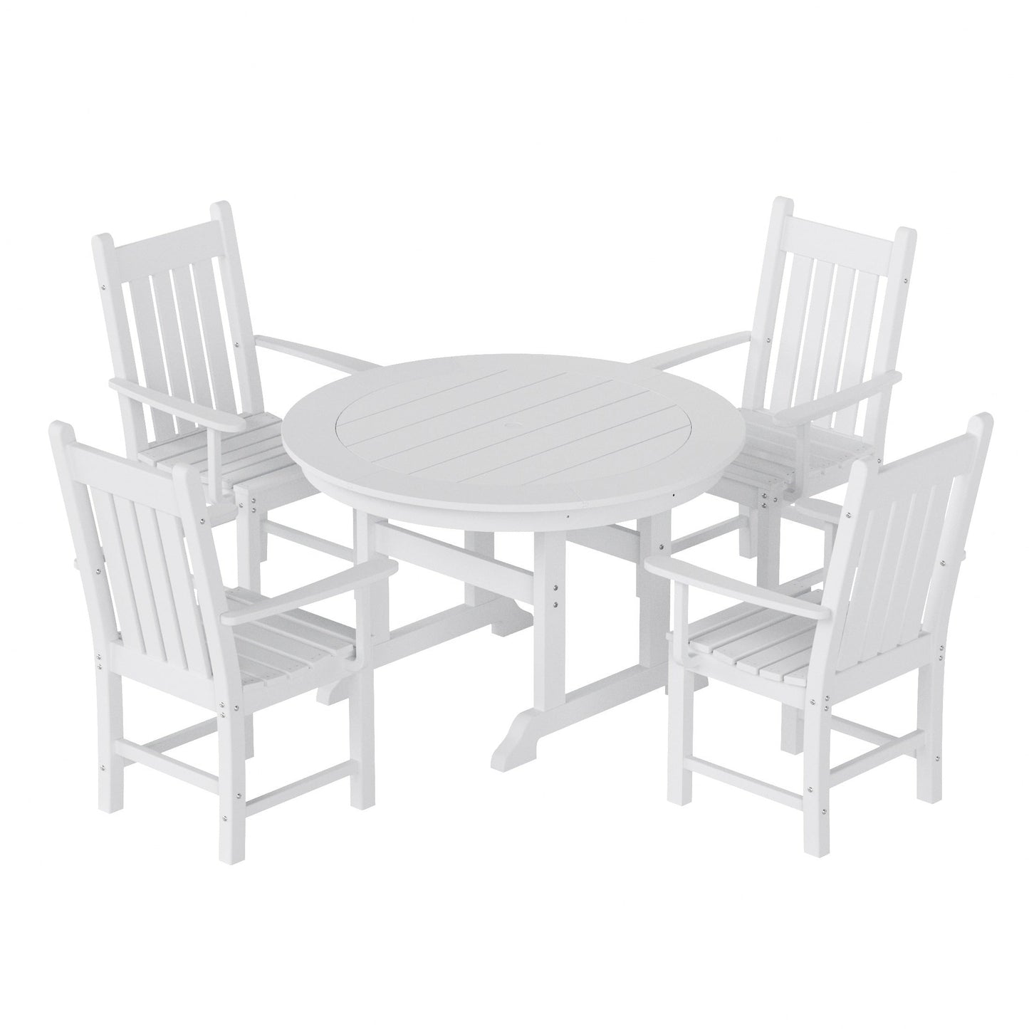 Ensemble de salle à manger d'extérieur Polytrends Laguna en PEHD, toutes saisons, avec table ronde et fauteuils (5 pièces)