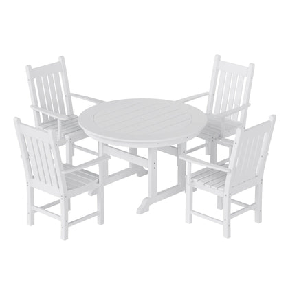 Ensemble de salle à manger d'extérieur Polytrends Laguna en PEHD, toutes saisons, avec table ronde et fauteuils (5 pièces)