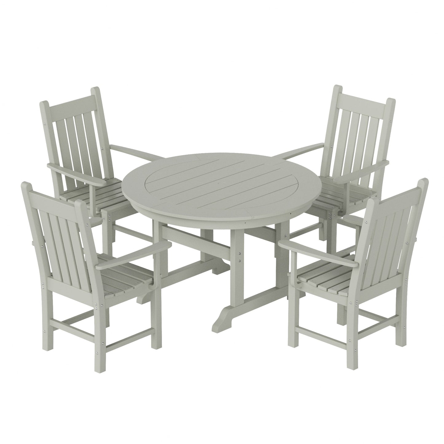 Ensemble de salle à manger d'extérieur Polytrends Laguna en PEHD, toutes saisons, avec table ronde et fauteuils (5 pièces)