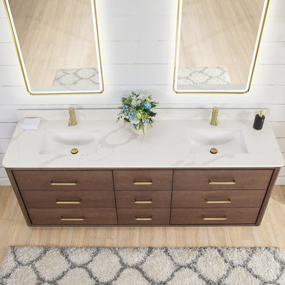 Meuble-lavabo Porto avec dessus en quartz blanc sans miroir