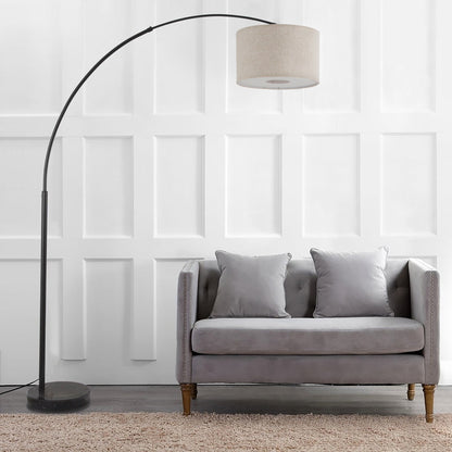 Lampadaire arqué réglable en acier Q-Max 81 avec abat-jour extra large et base en marbre