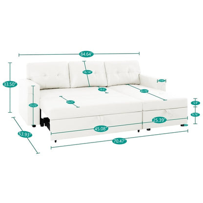 Canapé sectionnel convertible réversible avec lit gigogne, méridienne avec rangement dissimulé et pieds robustes